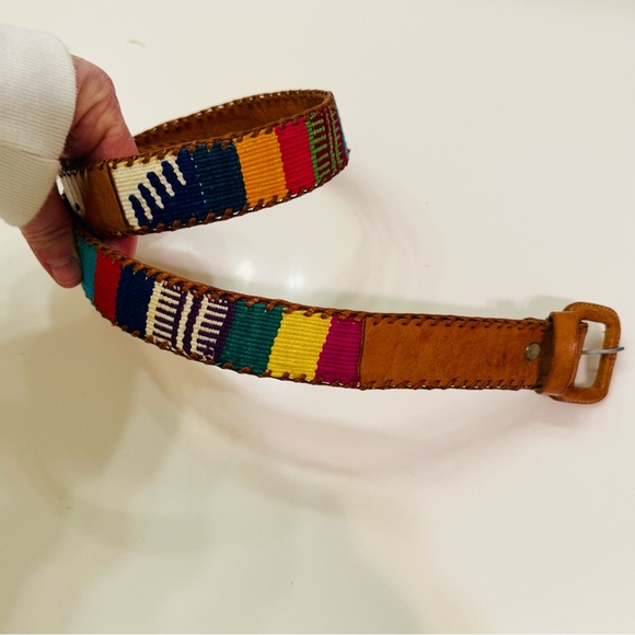Handmade Multicolored Woven Leather Belt 32 - Picture 3 of 8